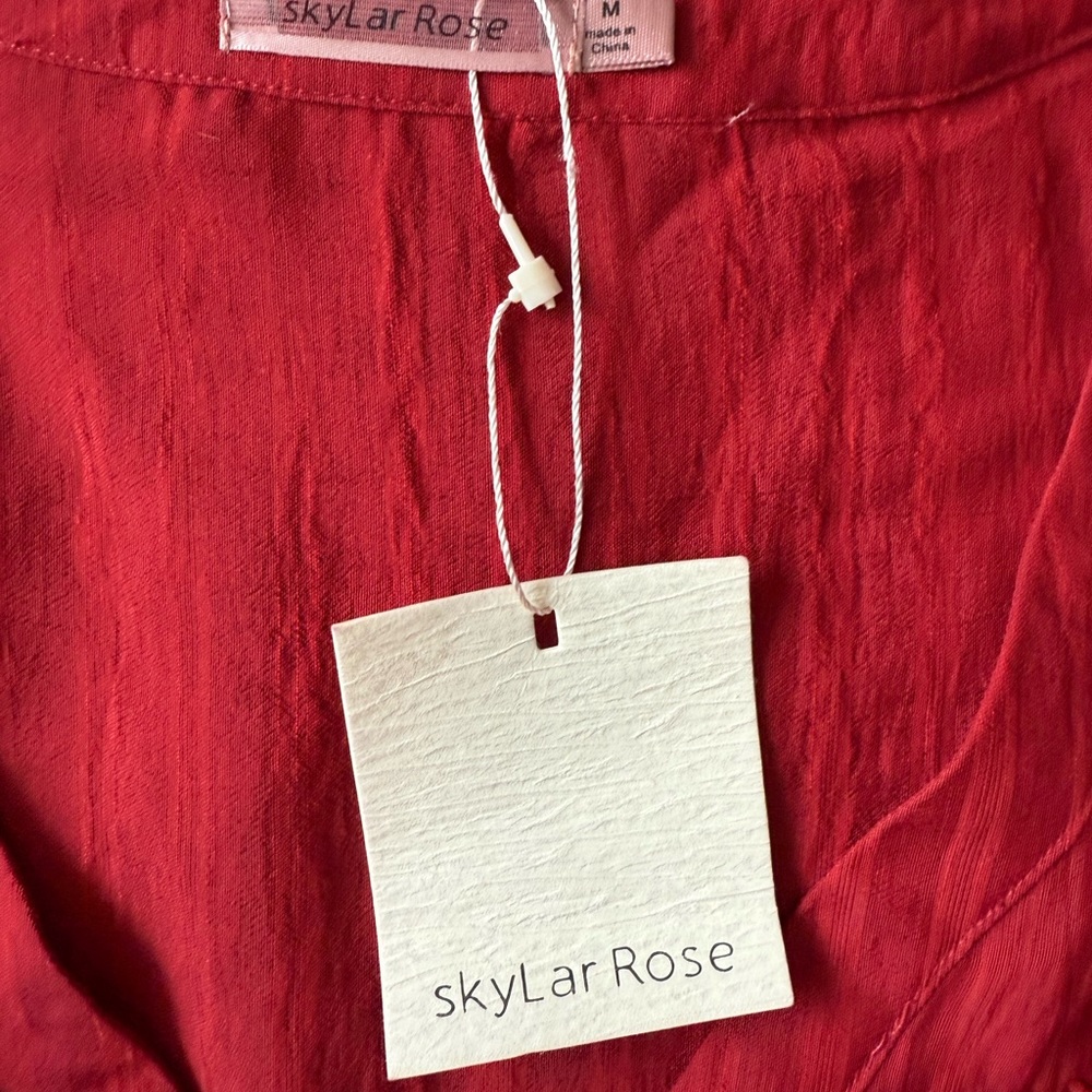 Red Ruffled V-Neck Blouse - Picture 4 of 4